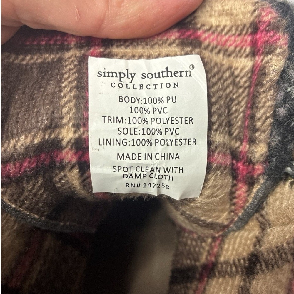 Simply Southern Duck Boots Womens 10 Black Gray Plaid Lined Excellent Condition - Picture 5 of 7